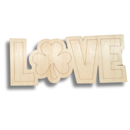 Unfinished Wood Etched Shamrock LOVE Shape | Paint By Line Crafts | up to 30" DIY