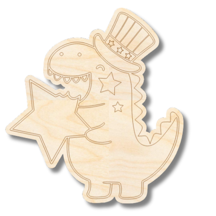 Unfinished Wood Etched Patriotic Dino Shape | Paint By Line Crafts | up to 30" DIY