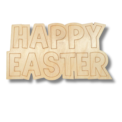 Unfinished Wood Etched Happy Easter Shape | Paint By Line Crafts | up to 30" DIY