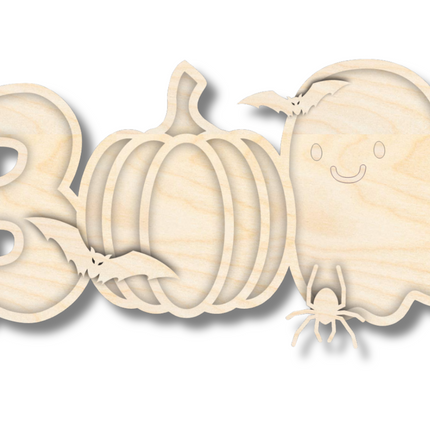 Unfinished Wood Boo Pumpkin Ghost Layered Sign | 3 Piece | Layered Boo Sign | up to 46" DIY