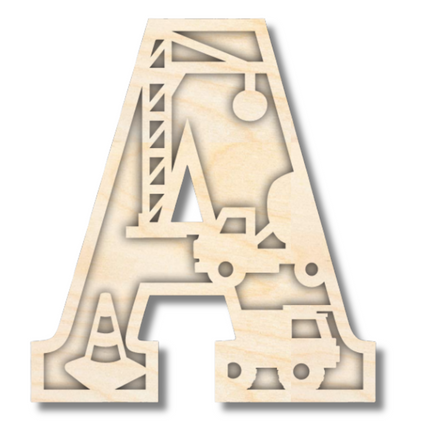 Unfinished Wood Layered Themed Letters | Construction | A-Z | 2 Piece | up to 24"