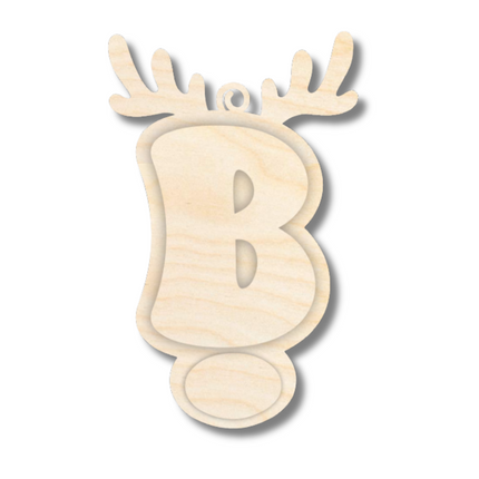 Unfinished Wood Layered Letter and Number Reindeer Ornaments | A-Z | 0-9 | 3 Piece | 6" Tall | 1/8" Wood | Wood Craft DIY