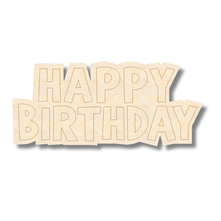 Unfinished Wood Etched Happy Birthday Shape | Paint By Line Crafts | up to 30" DIY