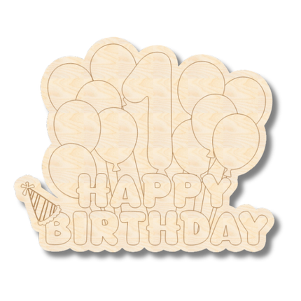 Unfinished Wood Etched 1st Birthday Balloons Shape | Paint By Line Crafts | up to 30" DIY