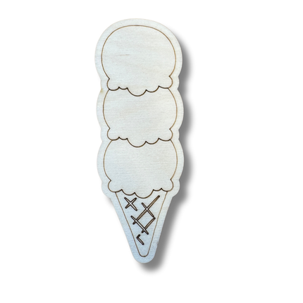 Unfinished Wood Etched Triple Ice Cream Scoop Shape | Paint By Line Crafts | up to 30" DIY