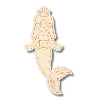 Unfinished Wood Etched Princess Mermaid Shape | Paint By Line Crafts | up to 30" DIY