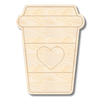 Unfinished Wood Etched Cute Latte Shape | Paint By Line Crafts | up to 30" DIY