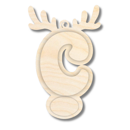 Unfinished Wood Layered Letter and Number Reindeer Ornaments | A-Z | 0-9 | 3 Piece | 6" Tall | 1/8" Wood | Wood Craft DIY