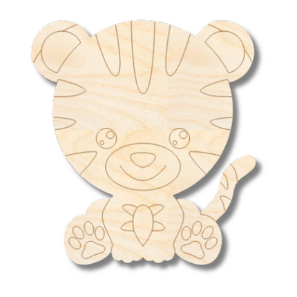 Unfinished Wood Etched Tiger Shape | Paint By Line Crafts | up to 30" DIY