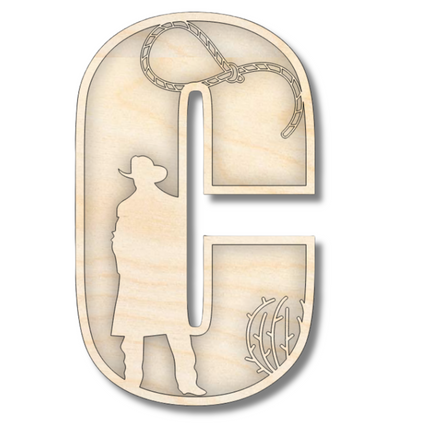 Unfinished Wood Layered Themed Letters | Rodeo | A-Z | 2 Piece | up to 24"