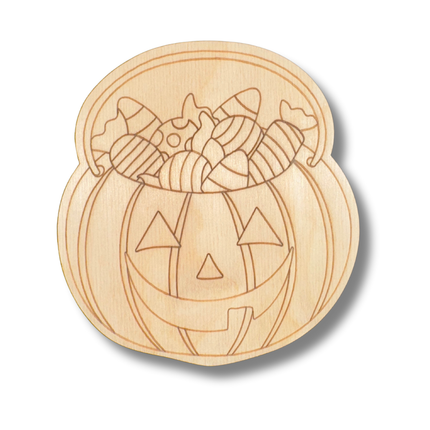 Unfinished Wood Etched Halloween Candy Bucket Shape | Paint By Line Crafts | up to 30" DIY