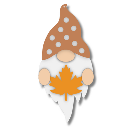 Unfinished Wood Layered Hanging Gnome Holding Leaf | 2 Layers | up to 46"