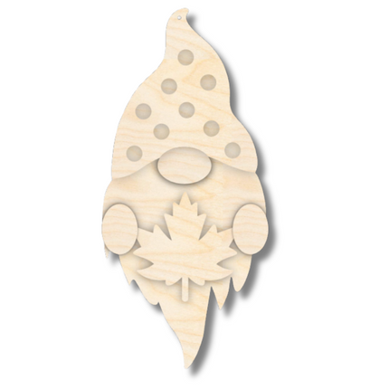 Unfinished Wood Layered Hanging Gnome Holding Leaf | 2 Layers | up to 46"