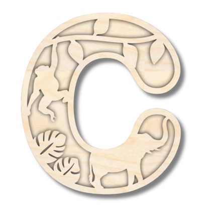 Unfinished Wood Layered Themed Letters | Jungle Animals | A-Z | 2 Piece | up to 24"