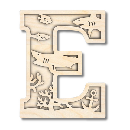 Unfinished Wood Layered Themed Letters | Ocean | A-Z | 2 Piece | up to 24"