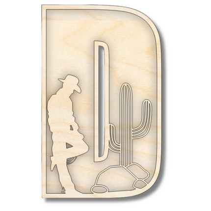 Unfinished Wood Layered Themed Letters | Rodeo | A-Z | 2 Piece | up to 24"