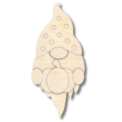 Unfinished Wood Layered Hanging Gnome Holding Pumpkin | 2 Layers | up to 46"
