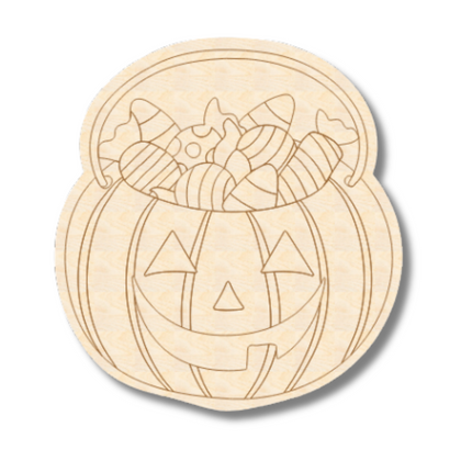Unfinished Wood Etched Halloween Candy Bucket Shape | Paint By Line Crafts | up to 30" DIY
