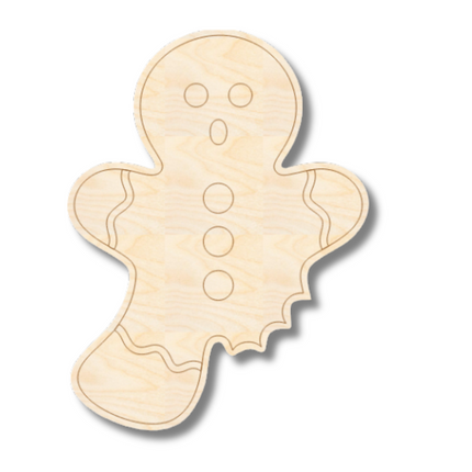 Unfinished Wood Etched Eaten Gingerbread Man Shape | Paint By Line Crafts | up to 30" DIY