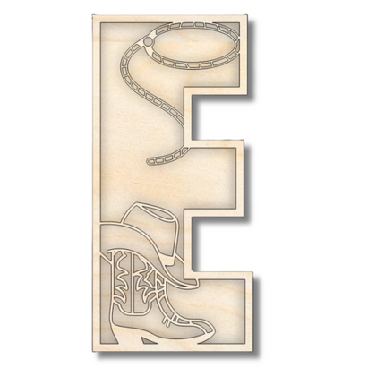 Unfinished Wood Layered Themed Letters | Rodeo | A-Z | 2 Piece | up to 24"