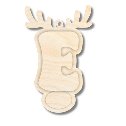Unfinished Wood Layered Letter and Number Reindeer Ornaments | A-Z | 0-9 | 3 Piece | 6" Tall | 1/8" Wood | Wood Craft DIY