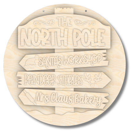 Unfinished North Pole Directions Door Sign Kit | Wood Craft Cutouts | 1/4" Thick |