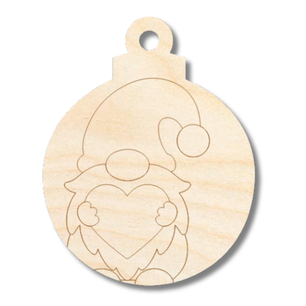 Unfinished Wood Etched Gnome Holding Heart Ornament Shape | Paint By Line Crafts | up to 30" DIY