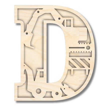 Unfinished Wood Layered Themed Letters | Construction | A-Z | 2 Piece | up to 24"