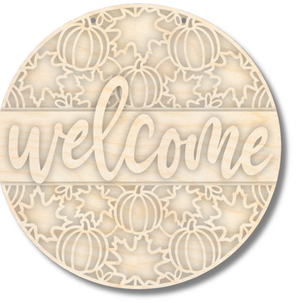 Unfinished Wood Fall Leaves Welcome Door Sign Kit | Wood Craft Cutouts | 1/4" Thick |