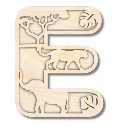 Unfinished Wood Layered Themed Letters | Jungle Animals | A-Z | 2 Piece | up to 24"