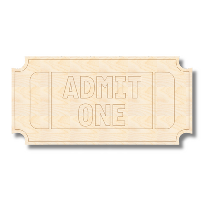 Unfinished Wood Etched Admit One Ticket Shape | Paint By Line Crafts | up to 30" DIY