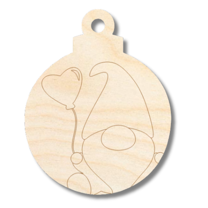 Unfinished Wood Etched Gnome Heart Balloon Ornament Shape | Paint By Line Crafts | up to 30" DIY