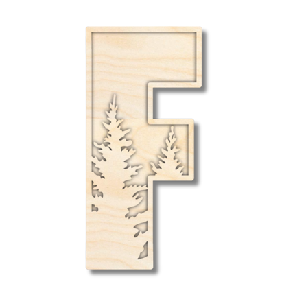 Unfinished Wood Layered Themed Letters | Pine Trees | A-Z | 2 Piece | up to 24"
