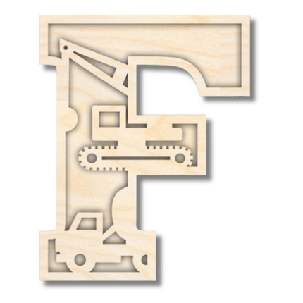 Unfinished Wood Layered Themed Letters | Construction | A-Z | 2 Piece | up to 24"