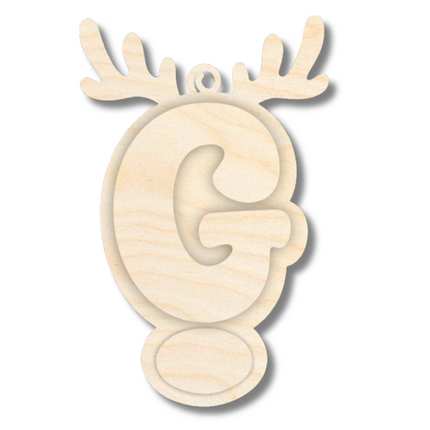 Unfinished Wood Layered Letter and Number Reindeer Ornaments | A-Z | 0-9 | 3 Piece | 6" Tall | 1/8" Wood | Wood Craft DIY