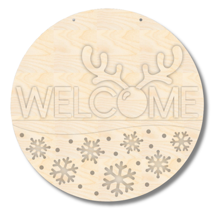Unfinished Welcome Snowflake Reindeer Door Sign Kit | Wood Craft Cutouts | 1/4" Thick |