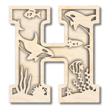 Unfinished Wood Layered Themed Letters | Ocean | A-Z | 2 Piece | up to 24"