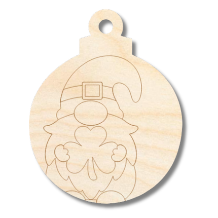 Unfinished Wood Etched Gnome Holding Shamrock Ornament Shape | Paint By Line Crafts | up to 30" DIY
