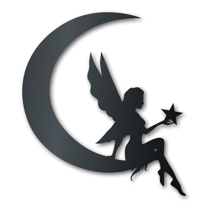 Metal Crescent Fairy Wall Art | Indoor Outdoor | Up to 46" | Over 20 Color Options