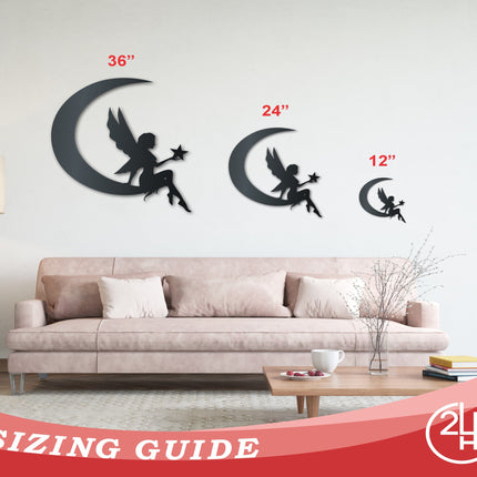 Metal Crescent Fairy Wall Art | Indoor Outdoor | Up to 46" | Over 20 Color Options