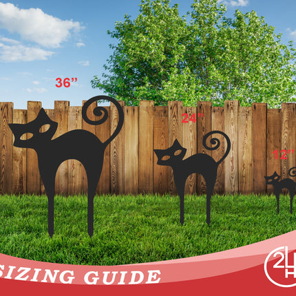 Metal Halloween Cat Garden Stakes | Set of 3 | Up to 46" | Over 20 Color Options