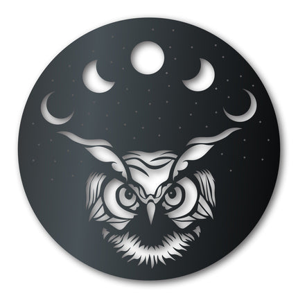 Metal Owl Moon Wall Art | Indoor Outdoor | Up to 36" | Over 20 Color Options
