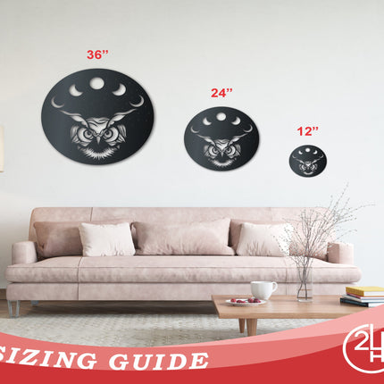 Metal Owl Moon Wall Art | Indoor Outdoor | Up to 36" | Over 20 Color Options