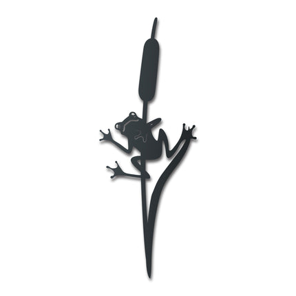 Metal Frog on Cat Tail Wall Art | Indoor Outdoor | Up to 46" | Over 20 Color Options