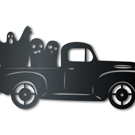 Metal Ghost Pickup Truck Wall Art | Halloween | Indoor Outdoor | Up to 36" | Over 20 Color Options