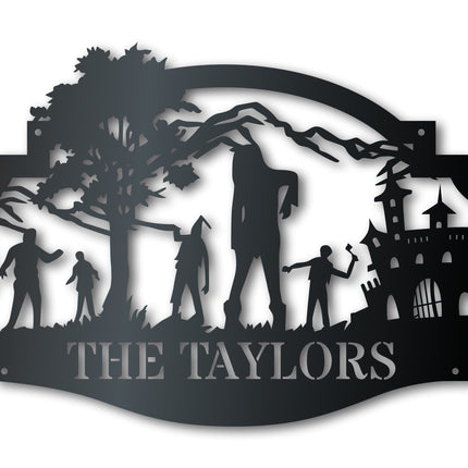 Custom Metal Zombie House Wall Art | Halloween | Indoor Outdoor | Up to 36" | Over 20 Color Options
