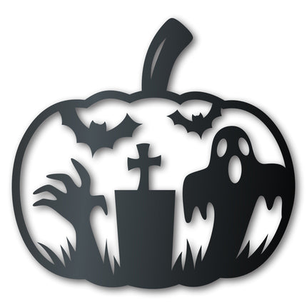 Metal Pumpkin Graveyard Wall Art | Halloween | Indoor Outdoor | Up to 36" | Over 20 Color Options