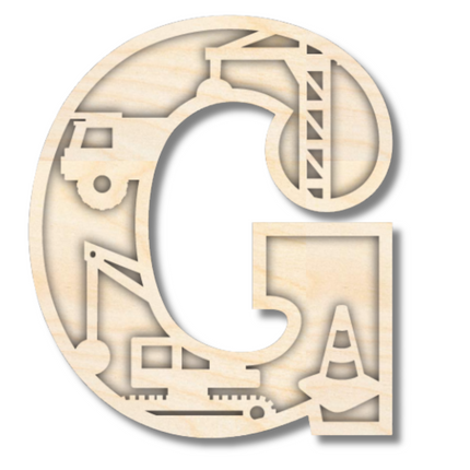 Unfinished Wood Layered Themed Letters | Construction | A-Z | 2 Piece | up to 24"