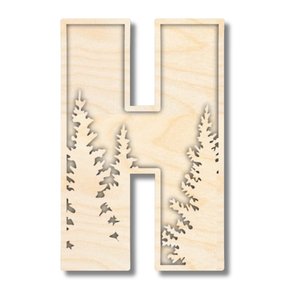 Unfinished Wood Layered Themed Letters | Pine Trees | A-Z | 2 Piece | up to 24"