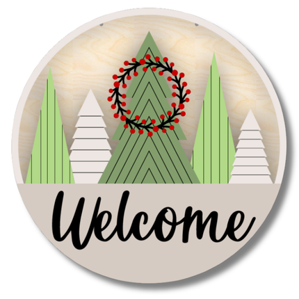Unfinished Welcome Etched Tree Door Sign Kit | Wood Craft Cutouts | 1/4" Thick |